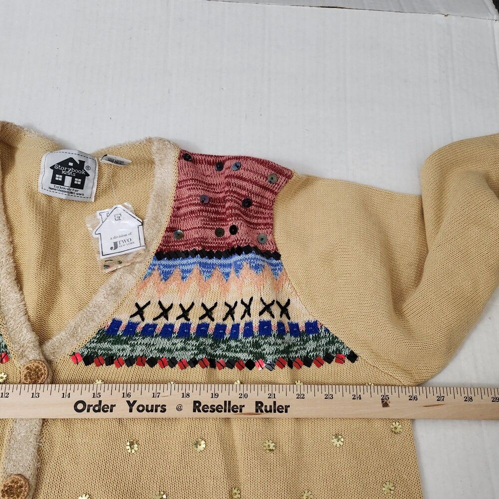 Storybook Knits Cardigan 3X Tan Fair Isle Sweater Sequin Grandmacore NWT Vintage - Picture 8 of 9